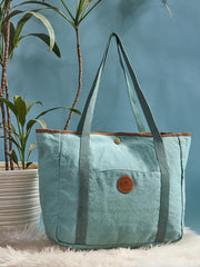 RIMROCK Canvas Tote Bag, Large Capacity, Mint Green with Brown Trim, Shoulder Straps