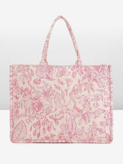 PRIMROSE Women's Pink Floral Print Cotton Tote Bag