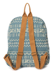 PRIMROSE Casual Canvas Backpack with Aztec Print Pattern, Light Blue and White, Brown Straps
