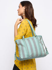 PRIMROSE Green Geometric Printed Shoulder Bag