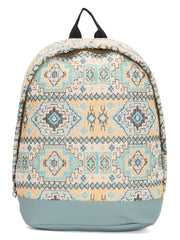 RIMROCK Bohemian Canvas Backpack, Aztec Pattern Design, Blue and Beige with Grey Base