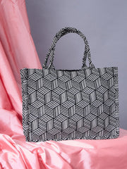 PRIMROSE Striped Geometric Tote Bag for Women, Black