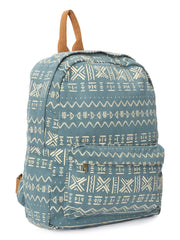RIMROCK Casual Canvas Backpack with Aztec Print Pattern, Light Blue and White, Brown Straps