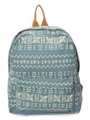 RIMROCK Casual Canvas Backpack with Aztec Print Pattern, Light Blue and White, Brown Straps