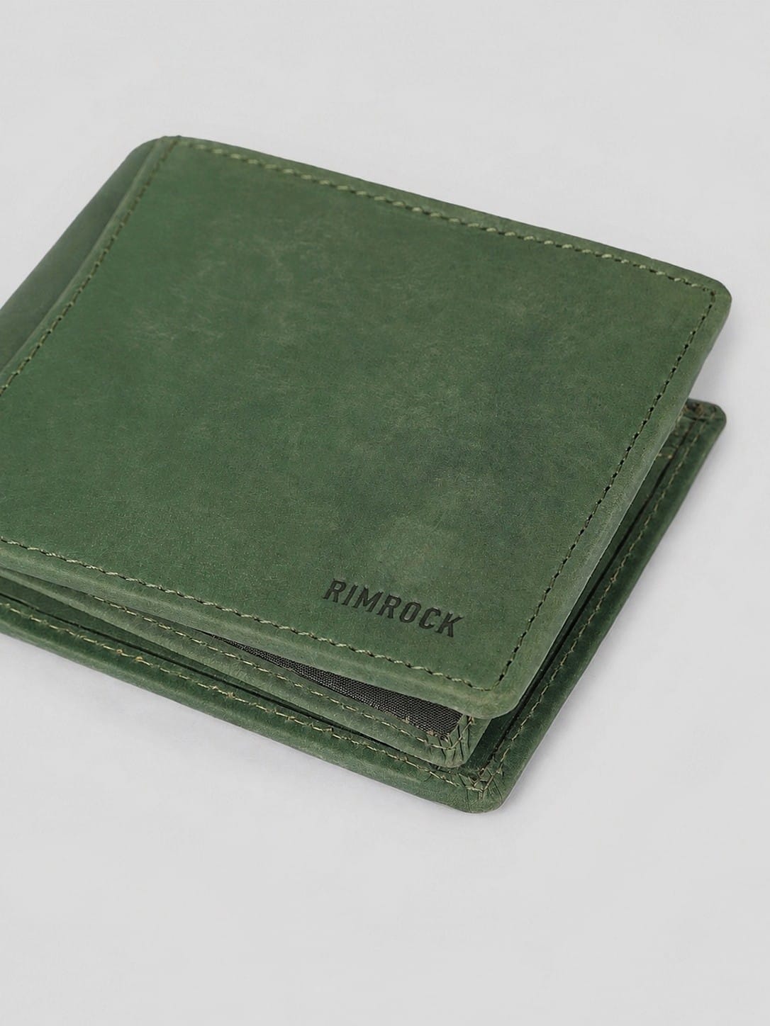 RIMROCK Leather Bi-fold Wallet, Olive Green, Slim Design