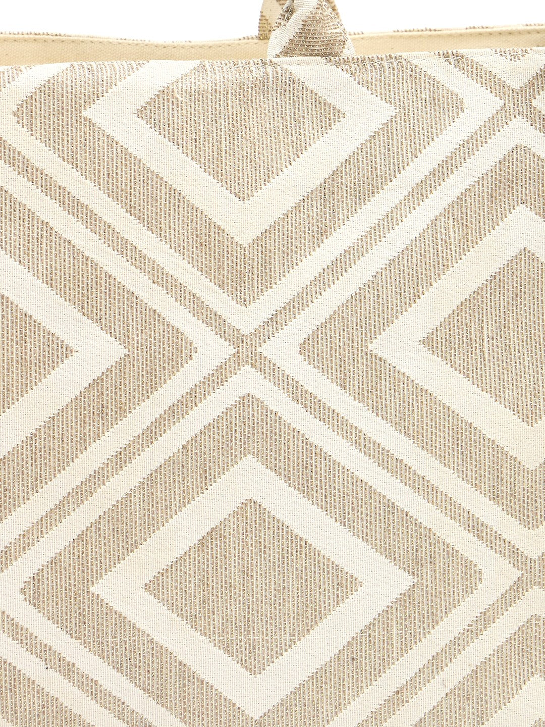 PRIMROSE Geometric Pattern Canvas Tote Bag, Large Shopping Bag, Beige and White Diamond Design