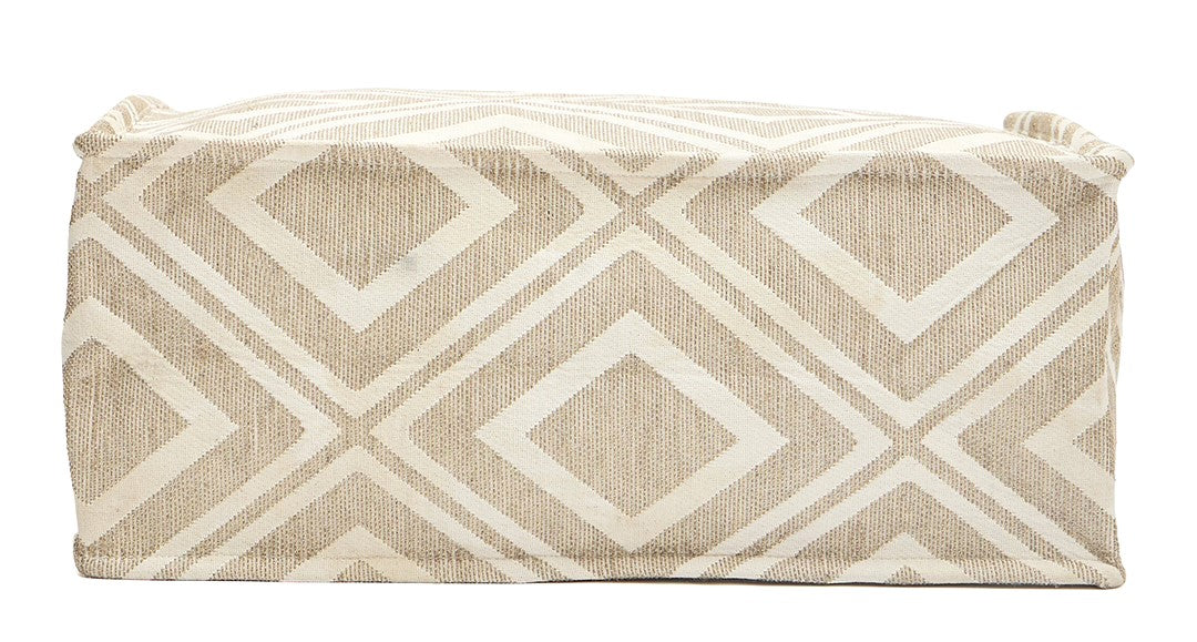 PRIMROSE Geometric Pattern Canvas Tote Bag, Large Shopping Bag, Beige and White Diamond Design