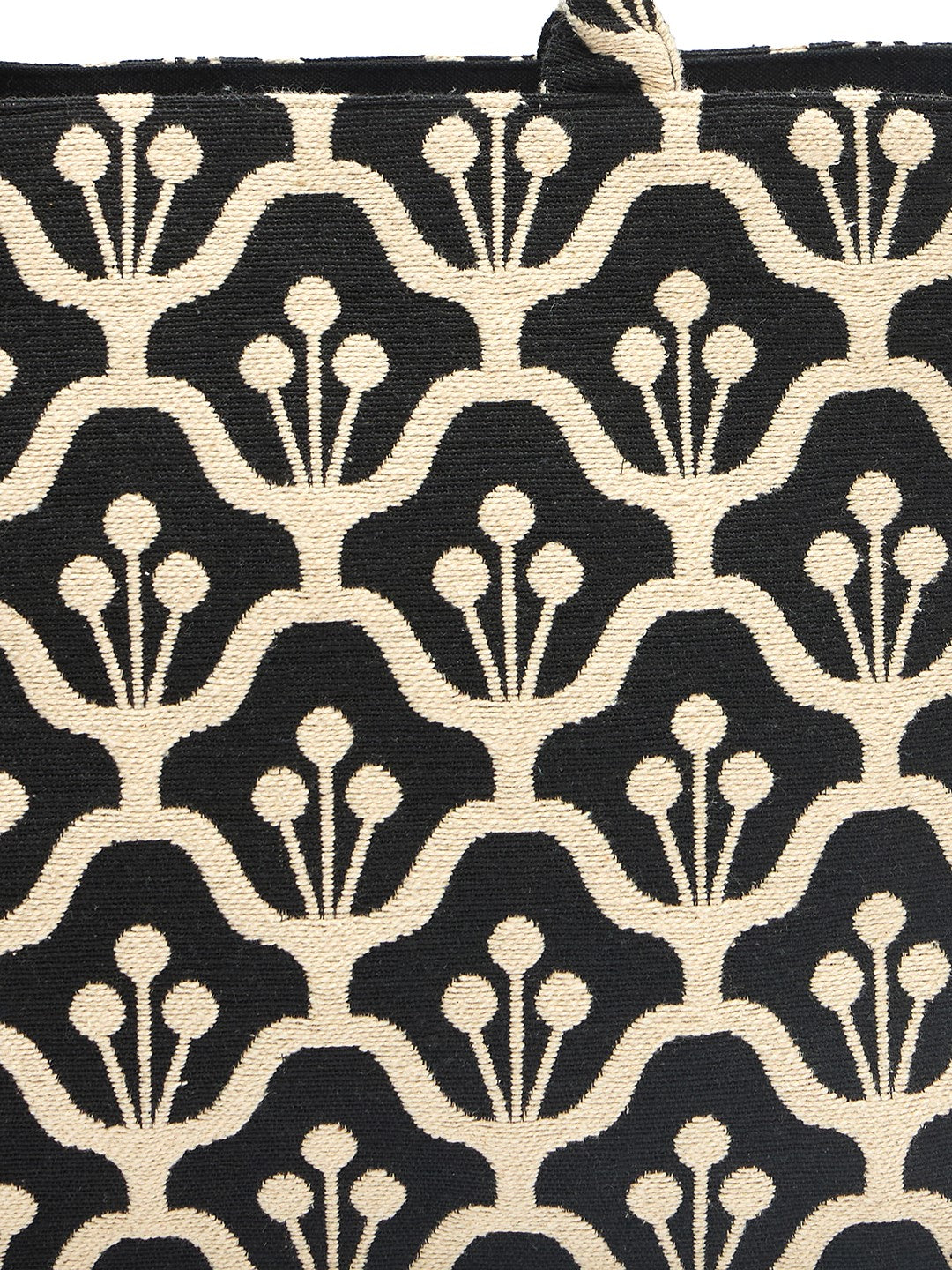 PRIMROSE Floral Pattern Canvas Tote Bag, Black and Beige, Decorative Design, Shopping Handbag
