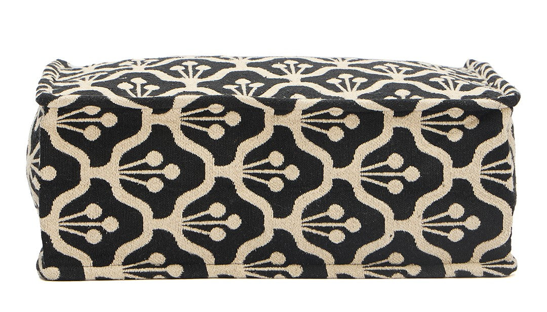 PRIMROSE Floral Pattern Canvas Tote Bag, Black and Beige, Decorative Design, Shopping Handbag
