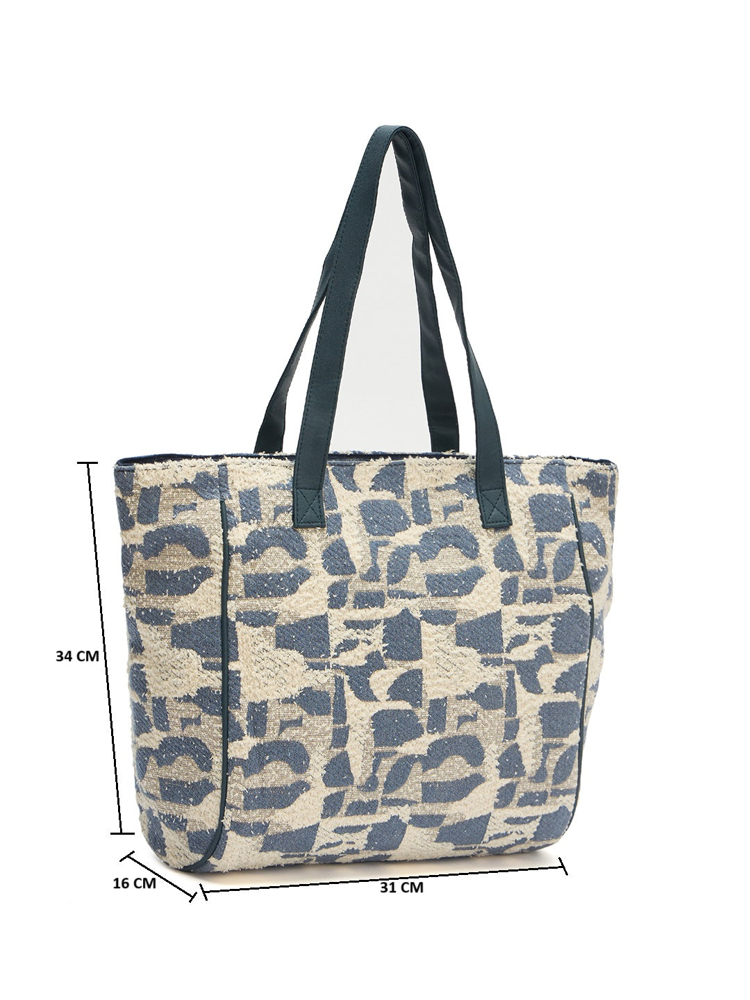 Canvas Tote Bag, Abstract Pattern Print, Grey and Beige, Large Shoulder Straps