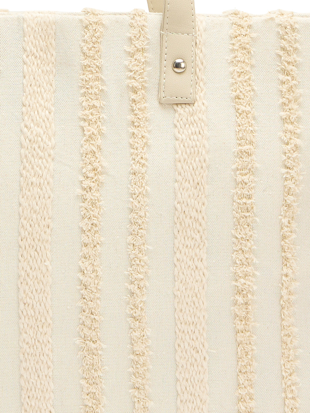 Boho Woven Cotton Tote Bag with Fringe Detail, Cream Striped Pattern, Large Shoulder Straps
