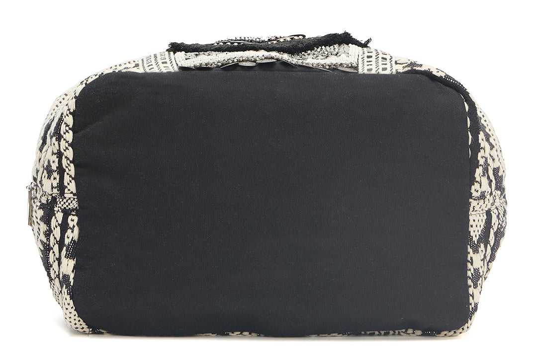 PRIMROSE Bohemian Tote Bag with Fringe Detail, Black and Beige Aztec Pattern, Coin Embellished