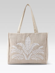 PRIMRSE Jute Tote Bag with Embroidered Fern Design