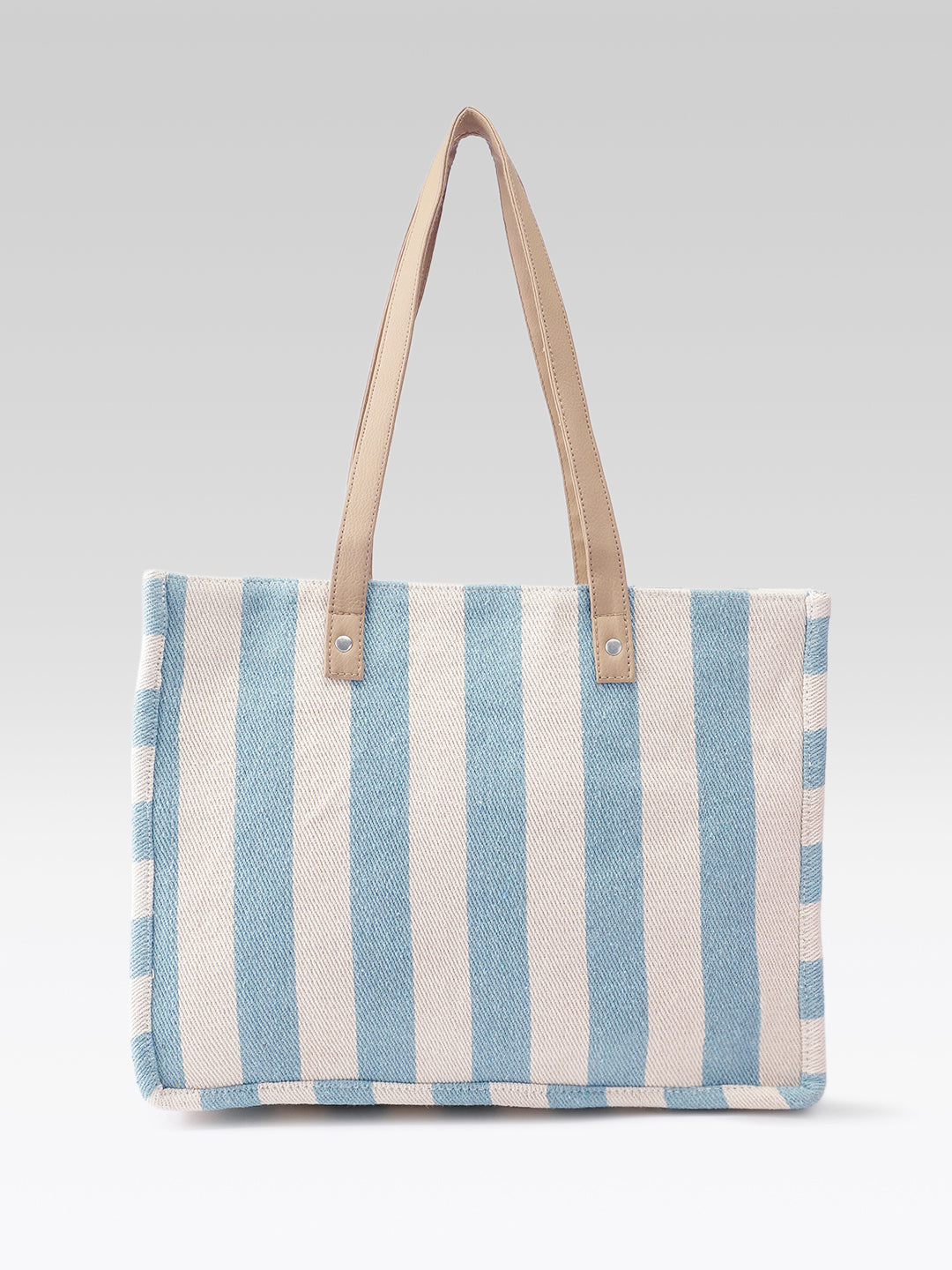 PRIMROSE Striped Canvas Tote Bag with Blue and Beige