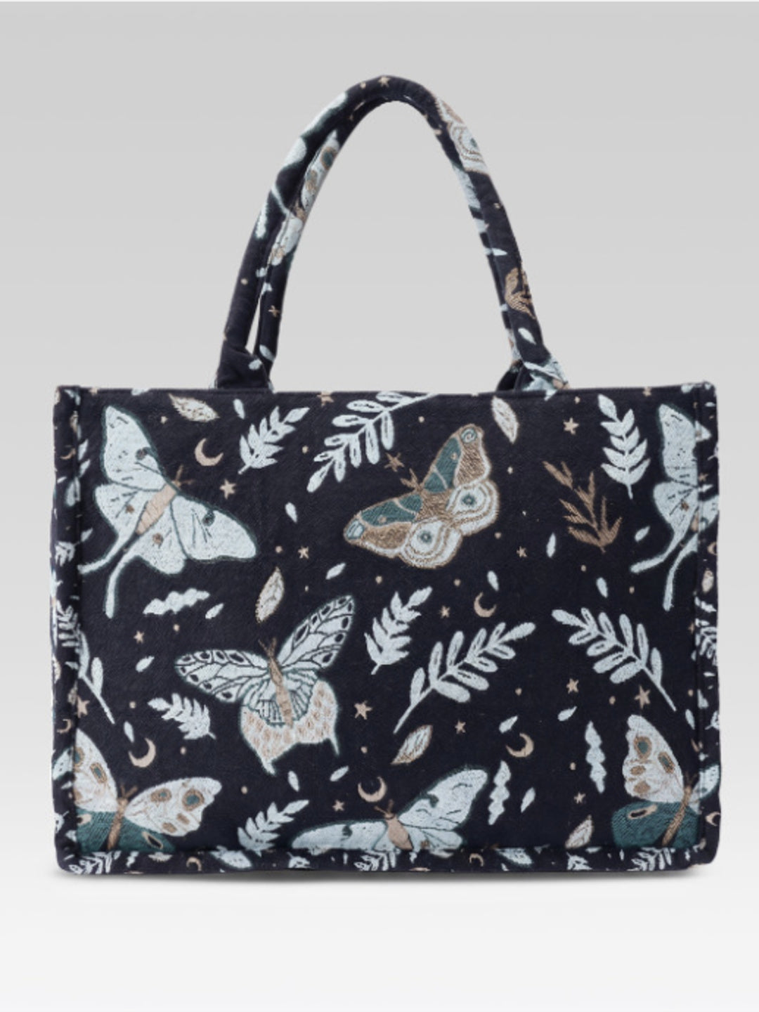 PRIMROSE Tapestry Tote Bag, Moth and Butterfly Print, Celestial Botanical Theme
