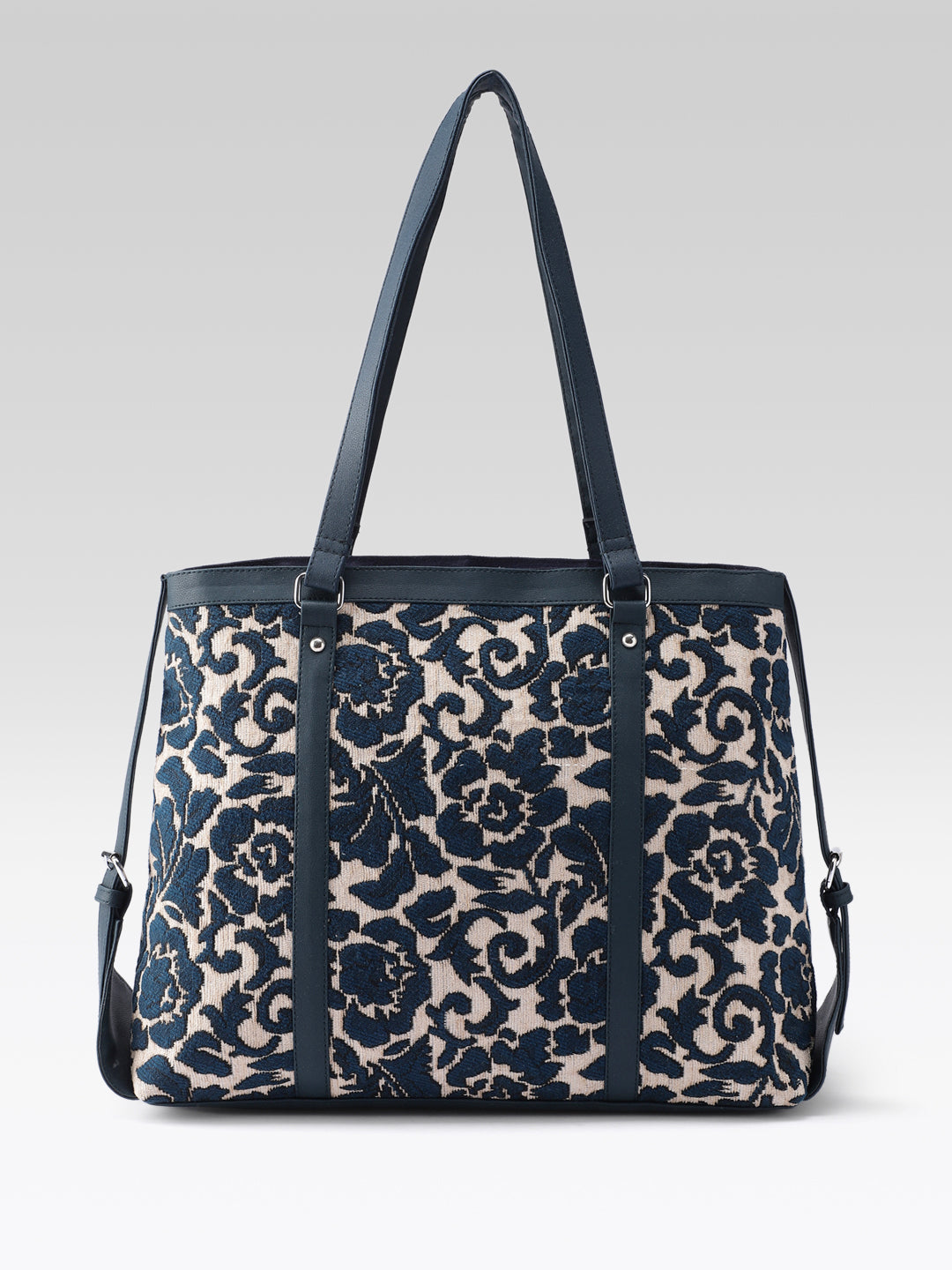 PRIMROSE Women's Tote Bag, Navy Blue and Brown Floral Pattern