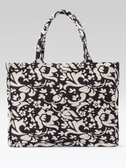 PRIMROSE Woven Tote Bag, Ethnic Print, Cotton Fabric (Black and Cream)