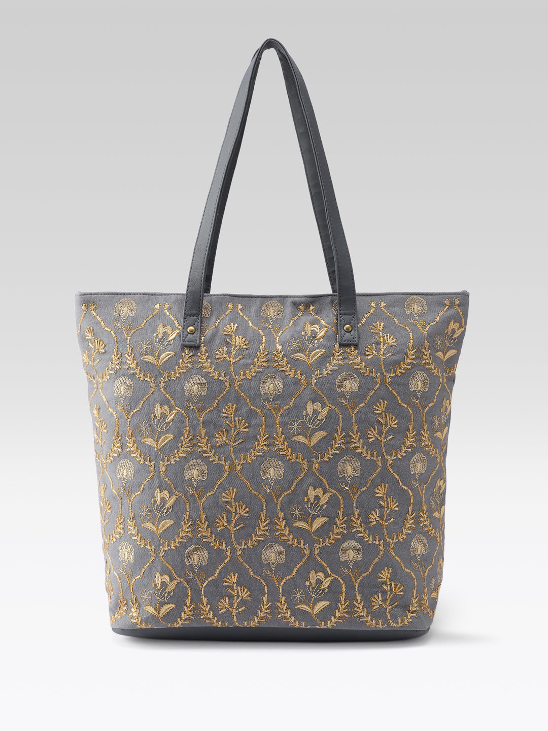 PRIMROSE Canvas Tote Bag with Gold Floral Embroidery