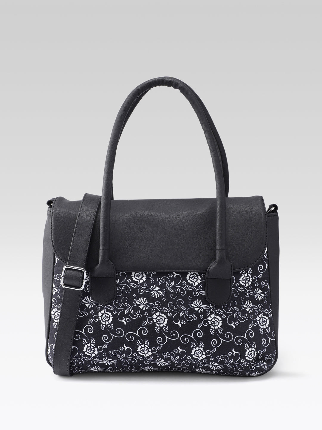 PRIMROSE Floral Pattern Laptop Messenger Bag, Black and White Design, Adjustable Shoulder Strap