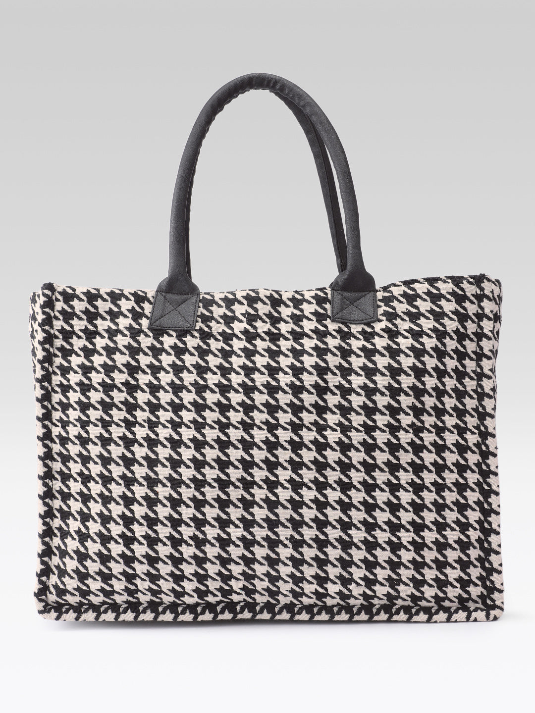 PRIMROSE Woven Tote Bag for Women, Black and Beige, Handbag