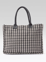 PRIMROSE Woven Tote Bag for Women, Black and Beige, Handbag