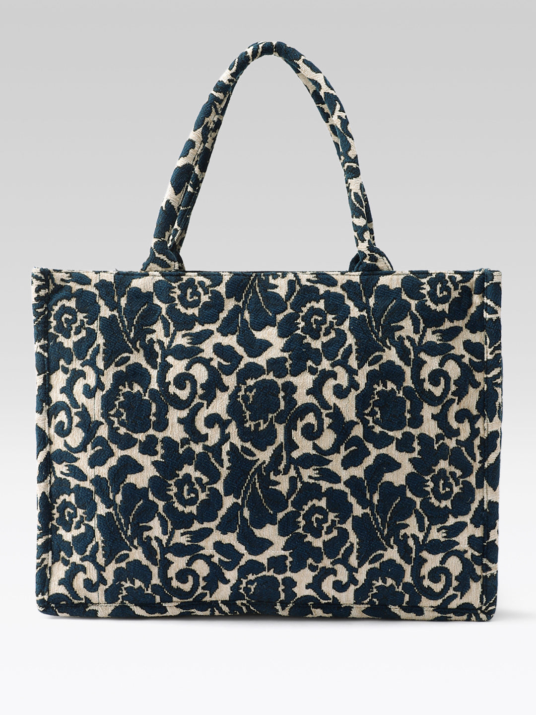 PRIMROSE Woven Tote Bag, Ethnic Print, Cotton Fabric (Navy Blue)