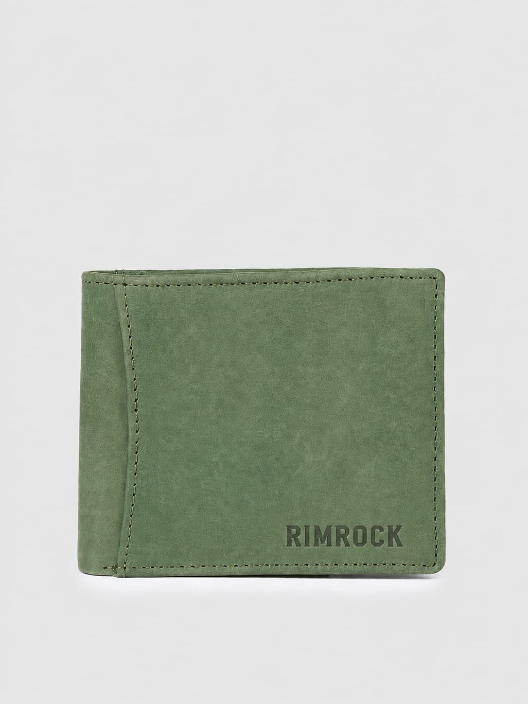 RIMROCK Leather Bi-fold Wallet, Olive Green, Slim Design