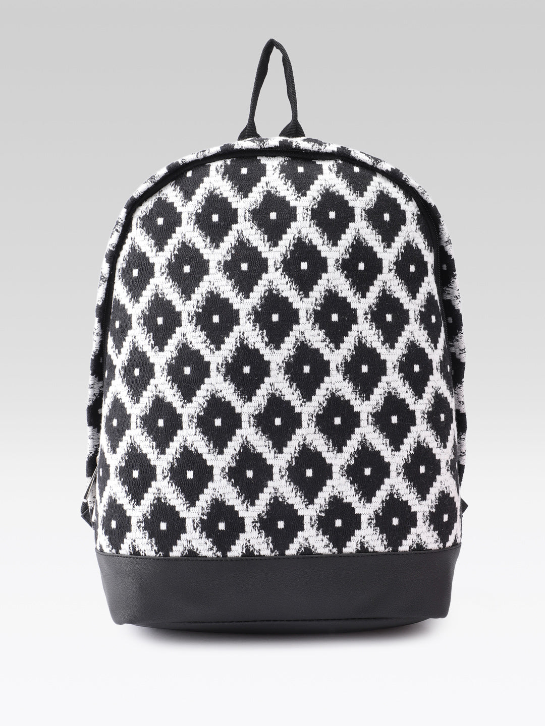 PRIMROSE Backpack with Geometric Diamond Pattern, Black and White, Adjustable Straps