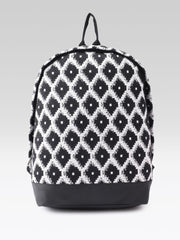 PRIMROSE Backpack with Geometric Diamond Pattern, Black and White, Adjustable Straps