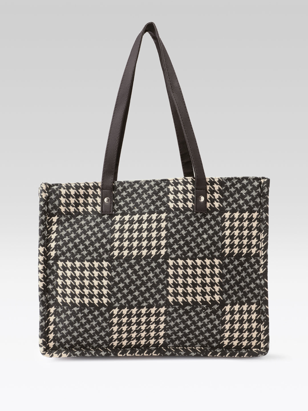 PRIMROSE Houndstooth Tote Bag, Black and Beige