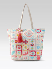 PRIMROSE Canvas Tote Bag with Gold Floral Embroidery (Multi)