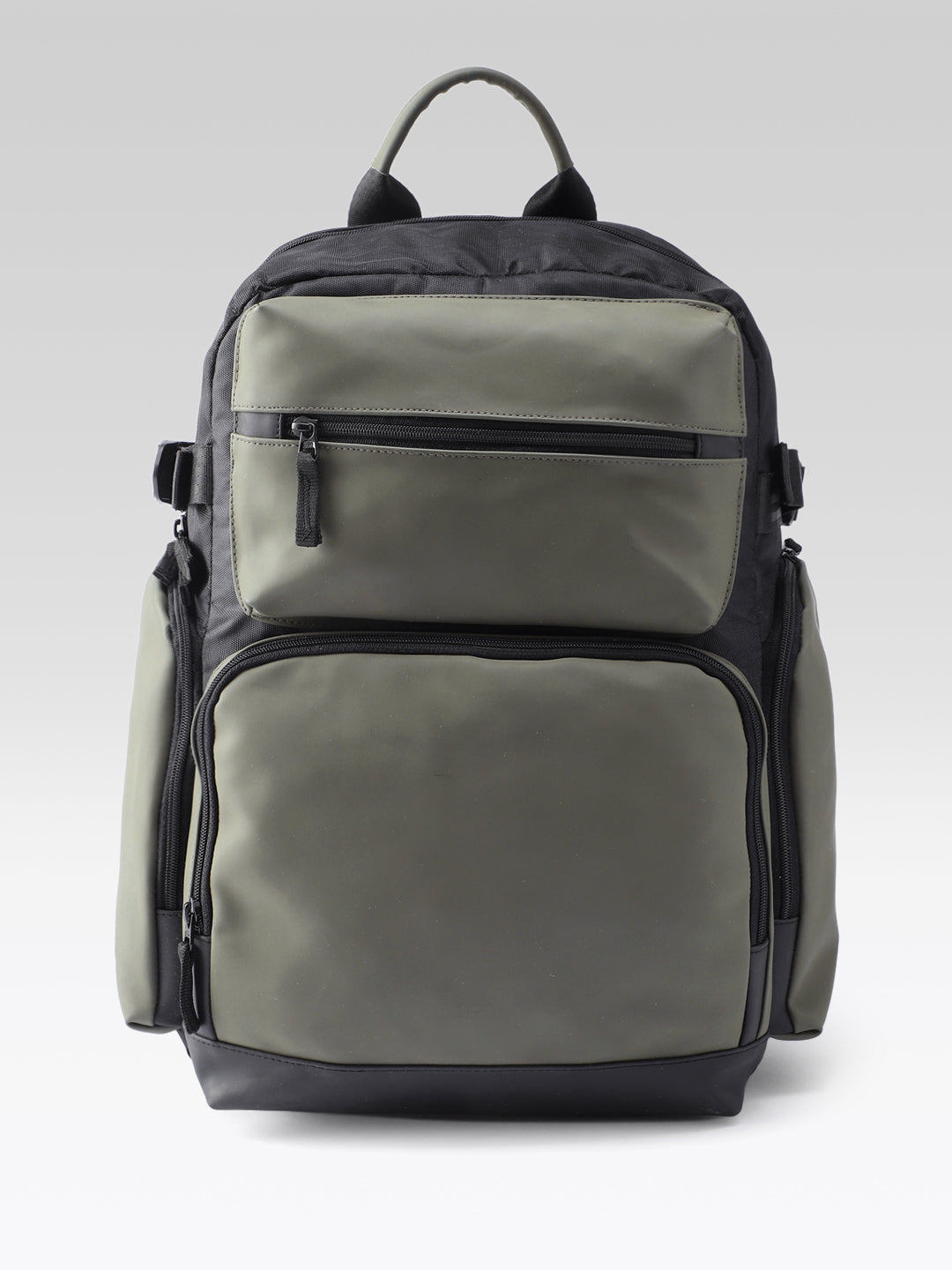 PRIMROSE Multi-Pocket Backpack, Olive Green and Black, Water-Resistant Nylon, Multiple Compartments, Travel and Daily Use