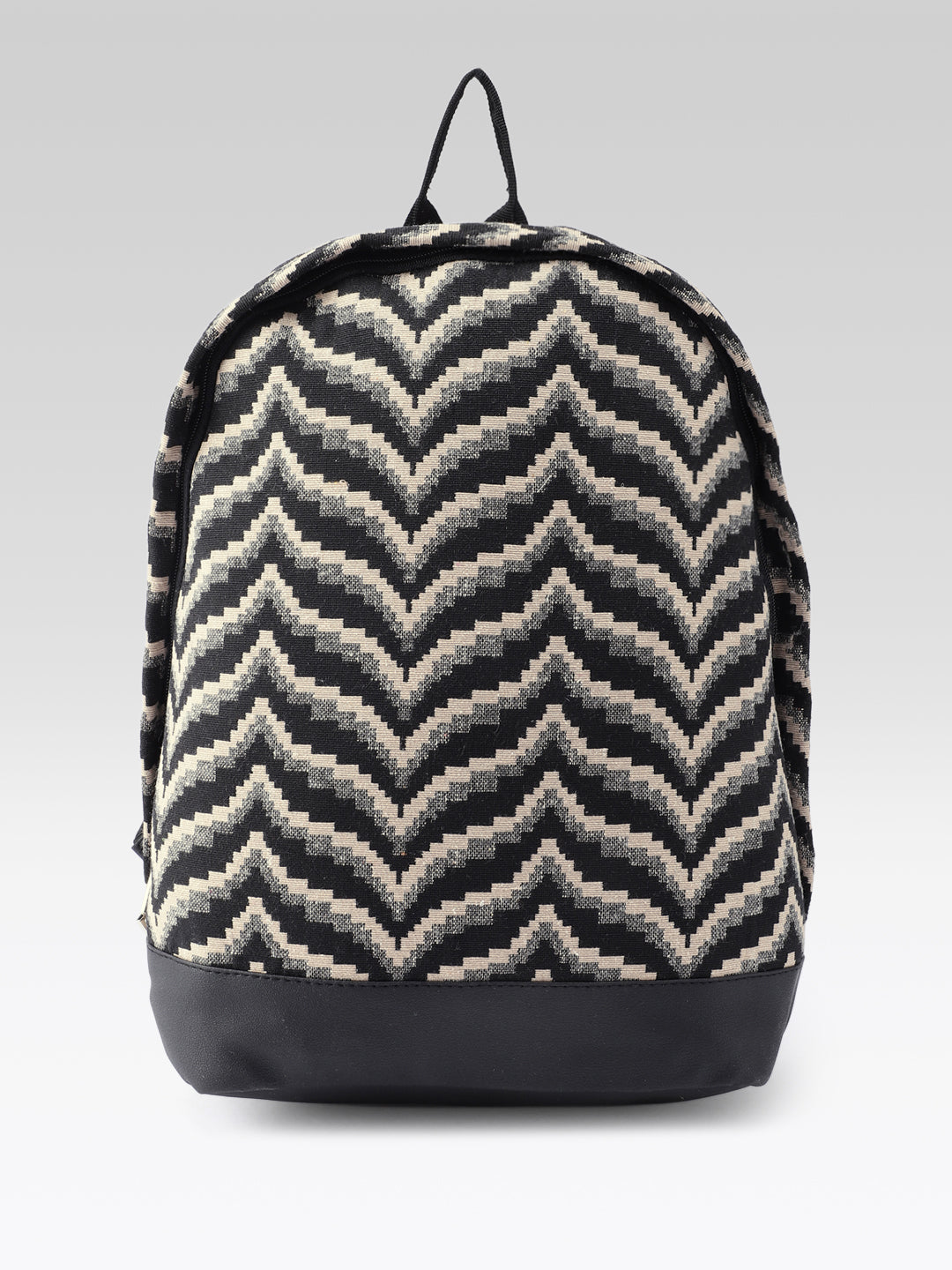 PRIMROSE Backpack with Chevron Pattern, Black and Beige