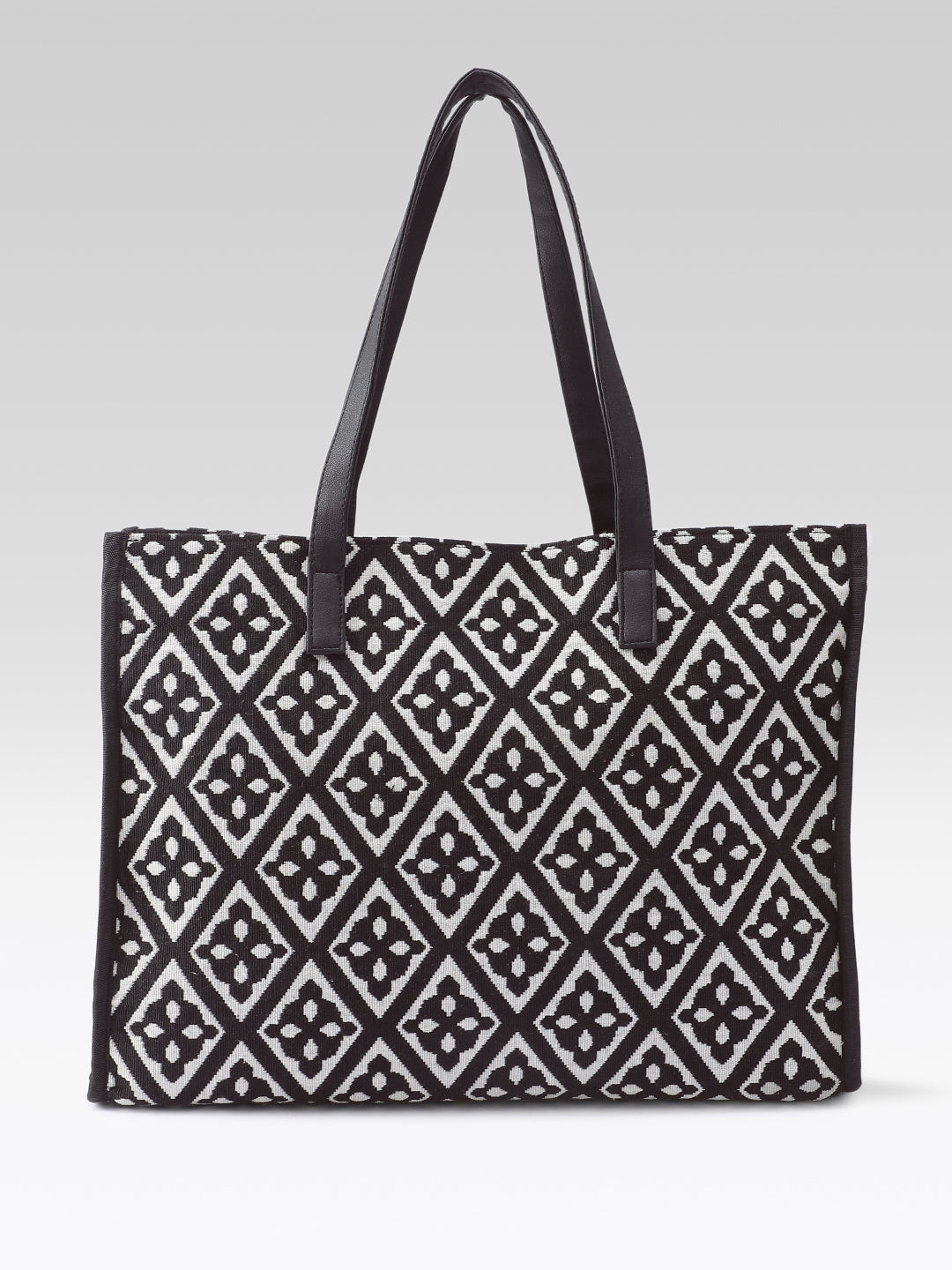 PRIMROSE Tote Bag, Black and White Geometric Diamond Pattern