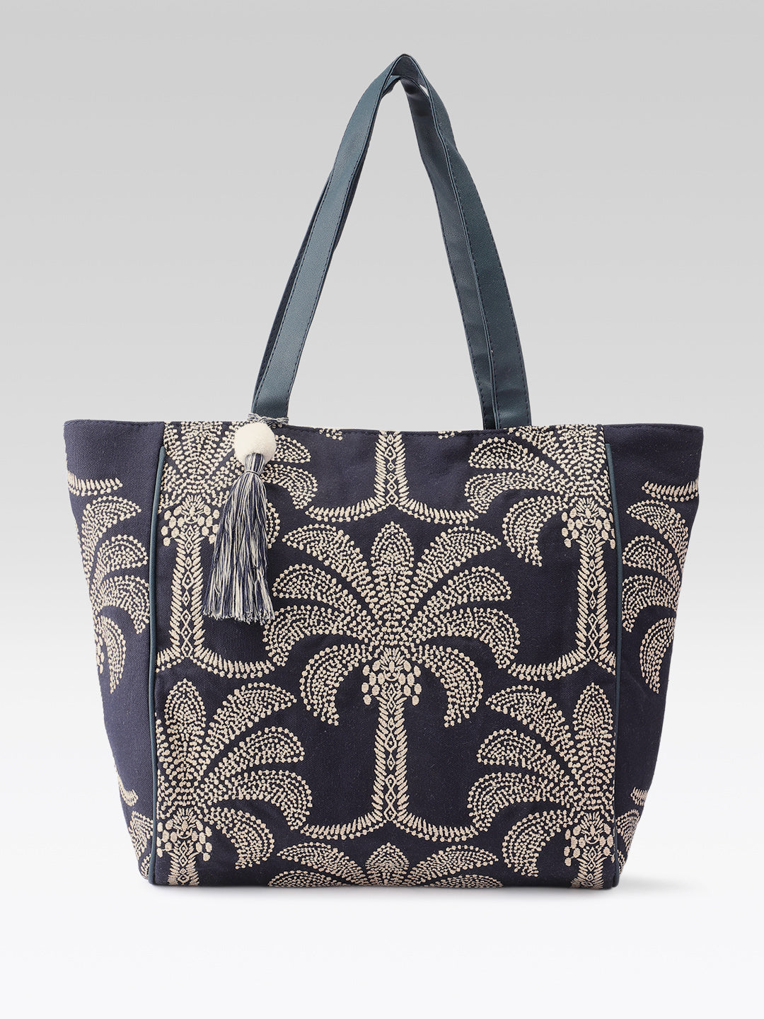 PRIMROSE Striped Tote Bag, Blue and Cream, Canvas Material, Shoulder Bag (Black)