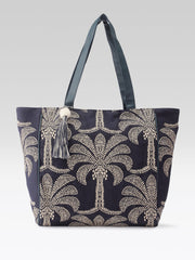 PRIMROSE Striped Tote Bag, Blue and Cream, Canvas Material, Shoulder Bag (Black)