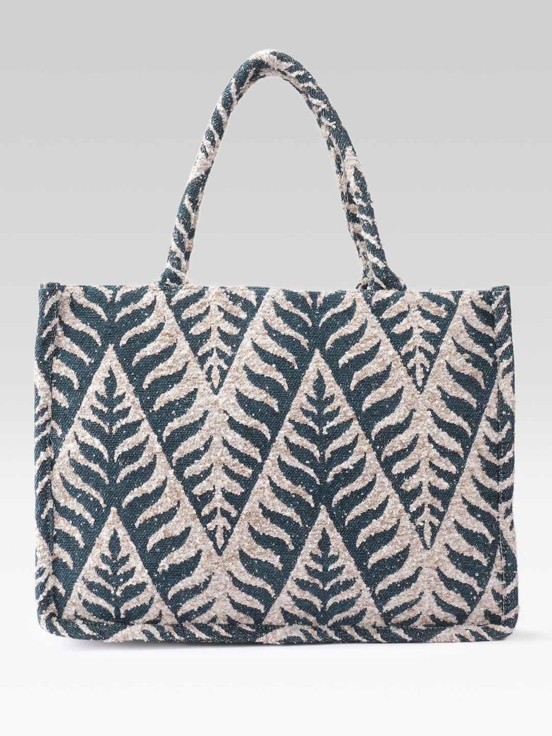 PRIMROSE Woven Tote Bag for Women, Navy Blue and Beige, Handbag