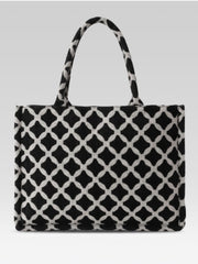 PRIMROSE Black and White Geometric Print Tote Bag, Modern Style
