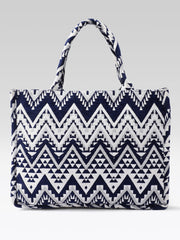 PRIMROSE Woven Tote Bag for Women, Navy Blue and Beige, Handbag