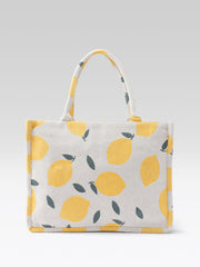 PRIMROSE Tote Bag with Lemon Print, Yellow and Beige