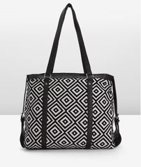 PRIMROSE Geometric Patterned Tote Bag with Dual Handles, Black and White