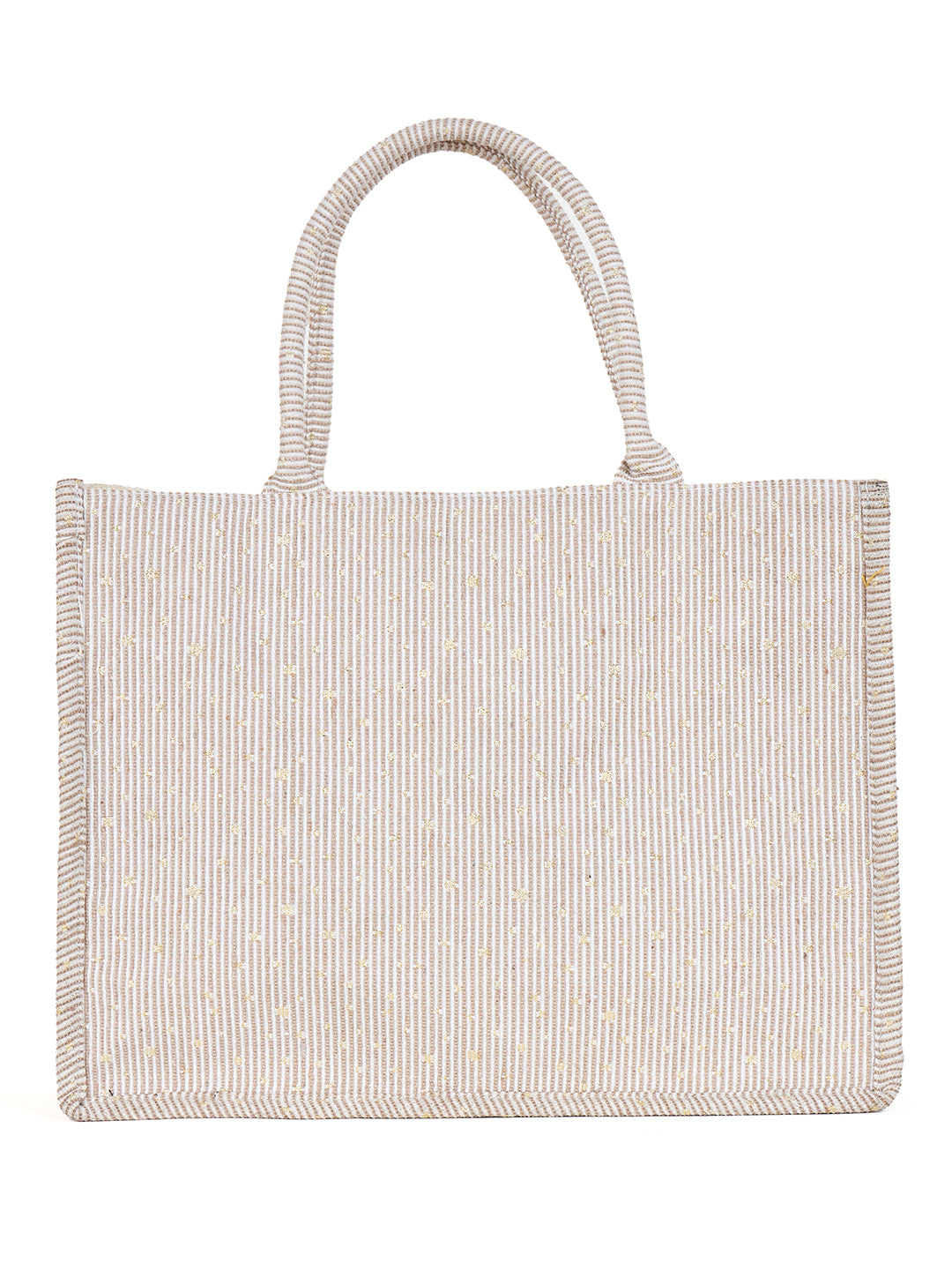 PRIMROSE Striped Cotton Tote Bag, Large Shopping Bag, Beige and White