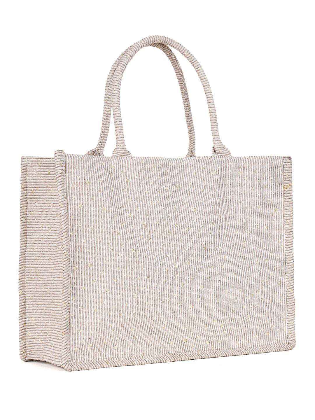 PRIMROSE Striped Cotton Tote Bag, Large Shopping Bag, Beige and White