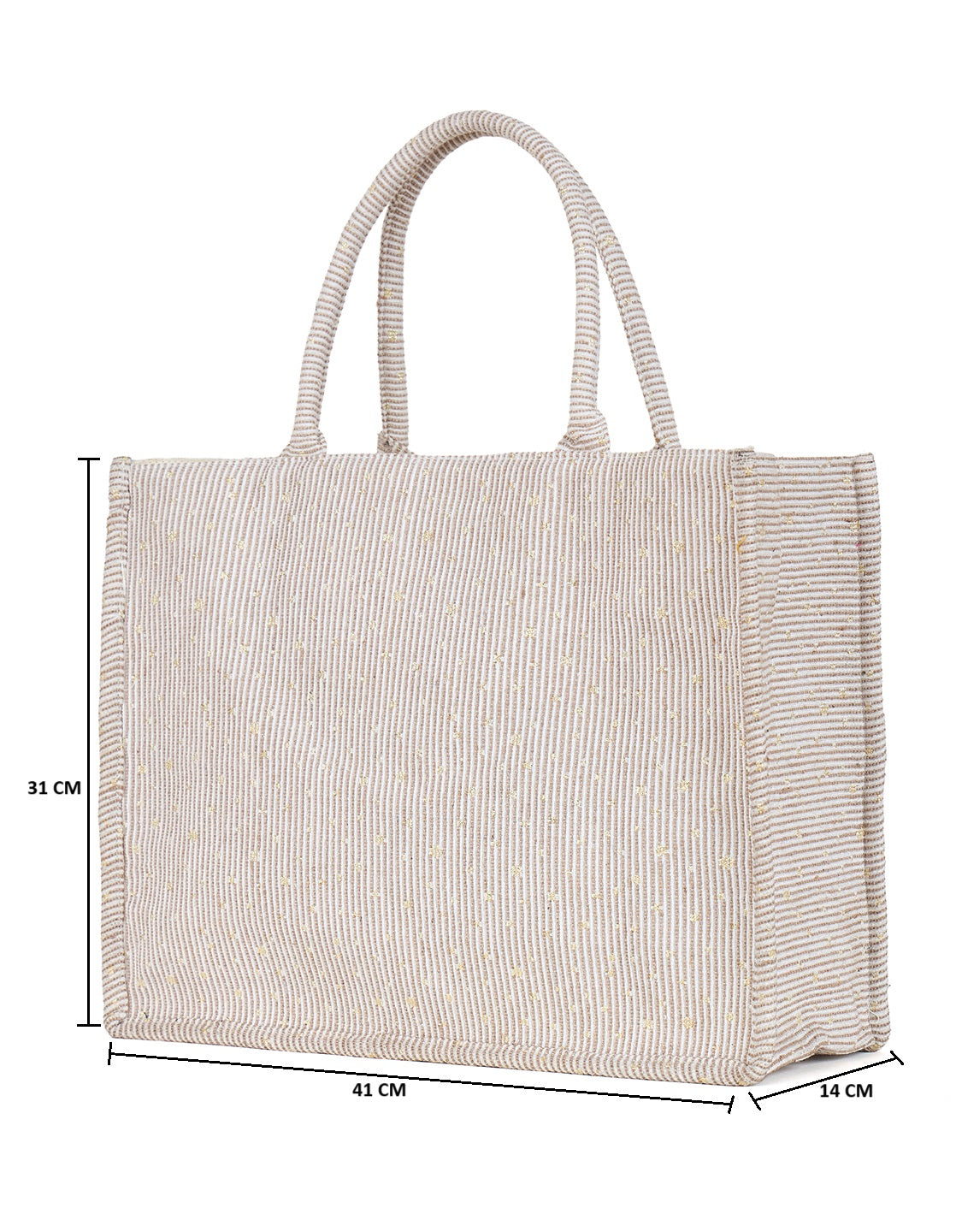 PRIMROSE Striped Cotton Tote Bag, Large Shopping Bag, Beige and White