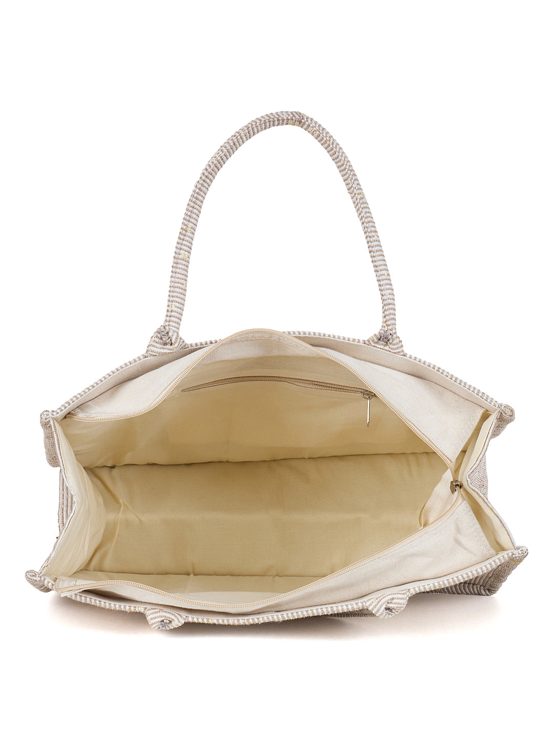 PRIMROSE Striped Cotton Tote Bag, Large Shopping Bag, Beige and White