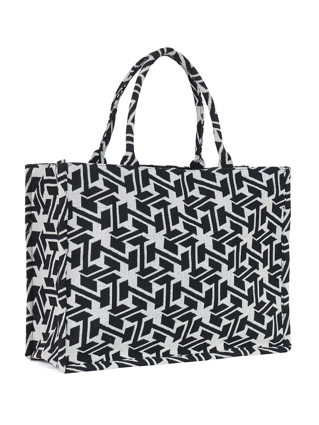 PRIMROSE Geometric Pattern Canvas Tote Bag, Black and White, Casual Shopping Shoulder Bag