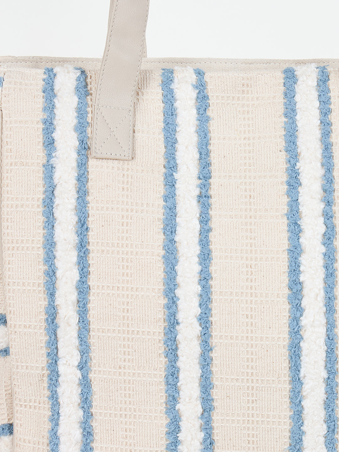 PRIMROSE Canvas Beach Tote Bag, White with Blue Stripes, Large Casual Shoulder Bag