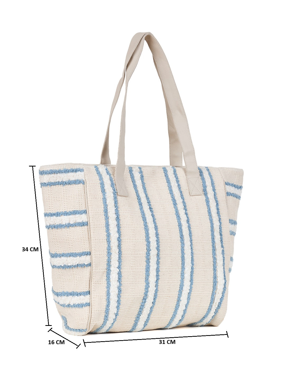 PRIMROSE Canvas Beach Tote Bag, White with Blue Stripes, Large Casual Shoulder Bag