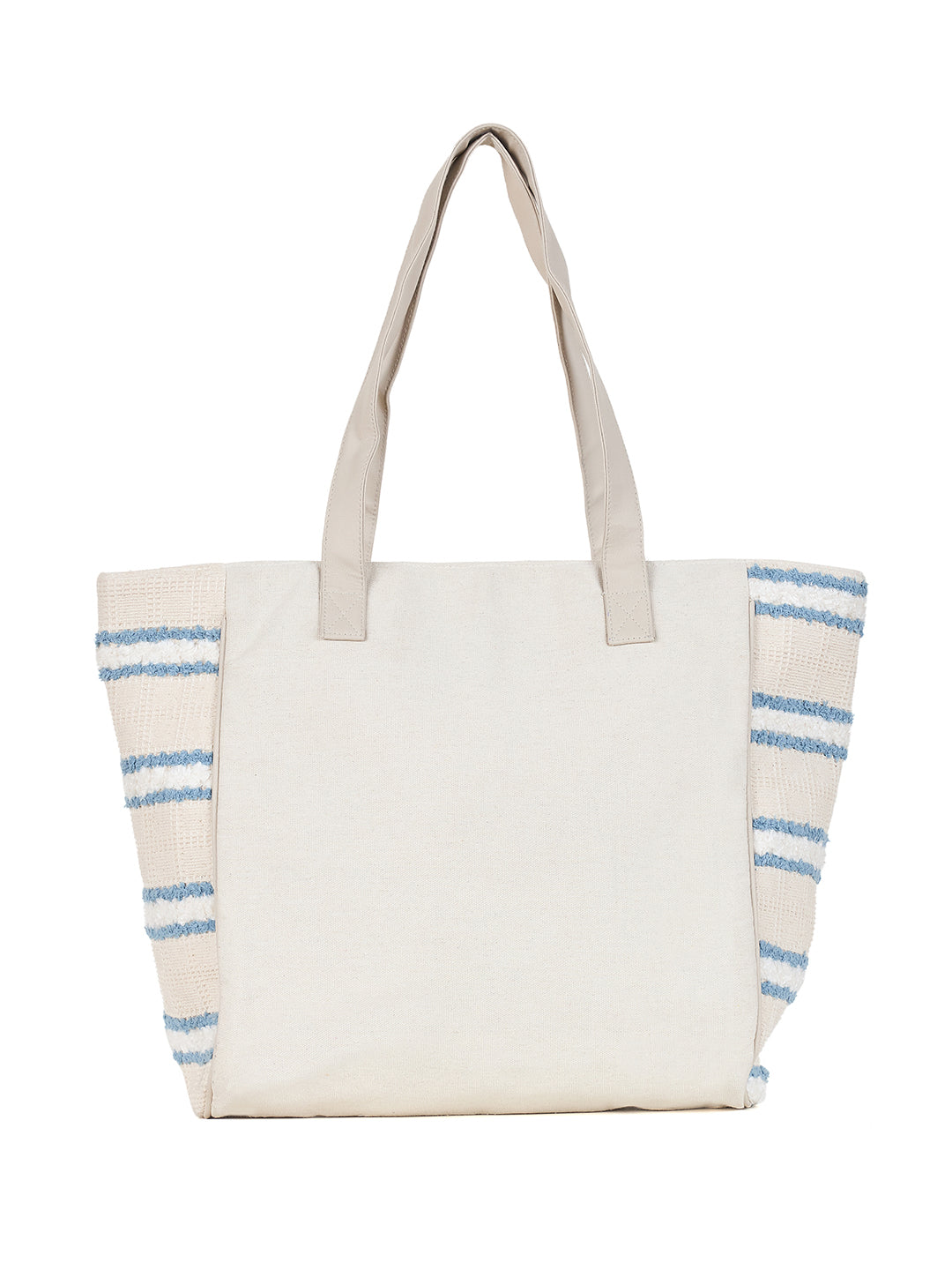 PRIMROSE Canvas Beach Tote Bag, White with Blue Stripes, Large Casual Shoulder Bag