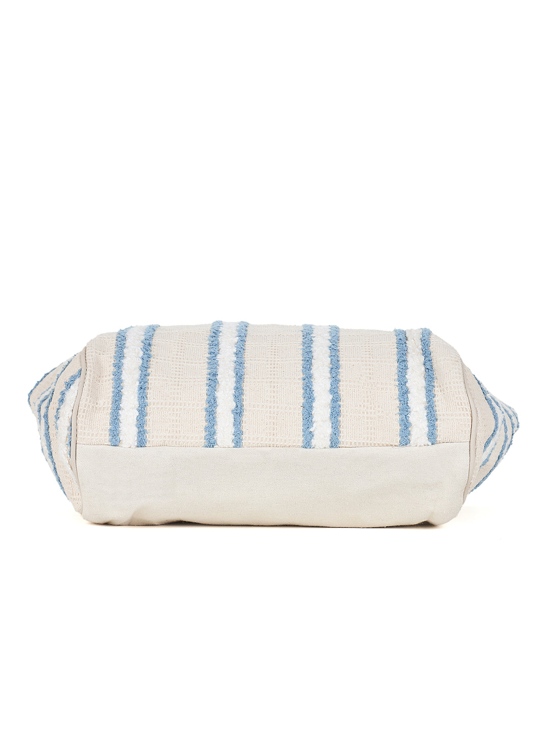 PRIMROSE Canvas Beach Tote Bag, White with Blue Stripes, Large Casual Shoulder Bag